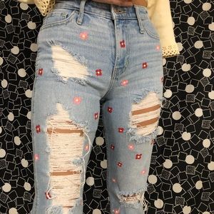 Hand painted high waisted jeans